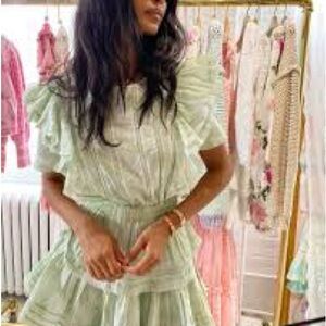 LoveShackFancy Natasha Ruffled Light Green Dress